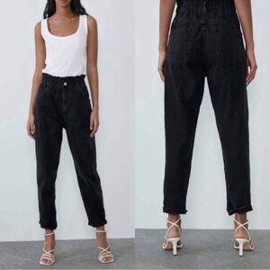 Zara Women's High Rise Paperbag Denim Jeans - Faded Black
